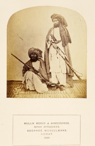 Mullik Morad and Ahmedshere, Sipah Afreedees, Soonnee Musulmans, Kohat, from The People of India, by J. Forbes Watson, published 1868 by English Photographer